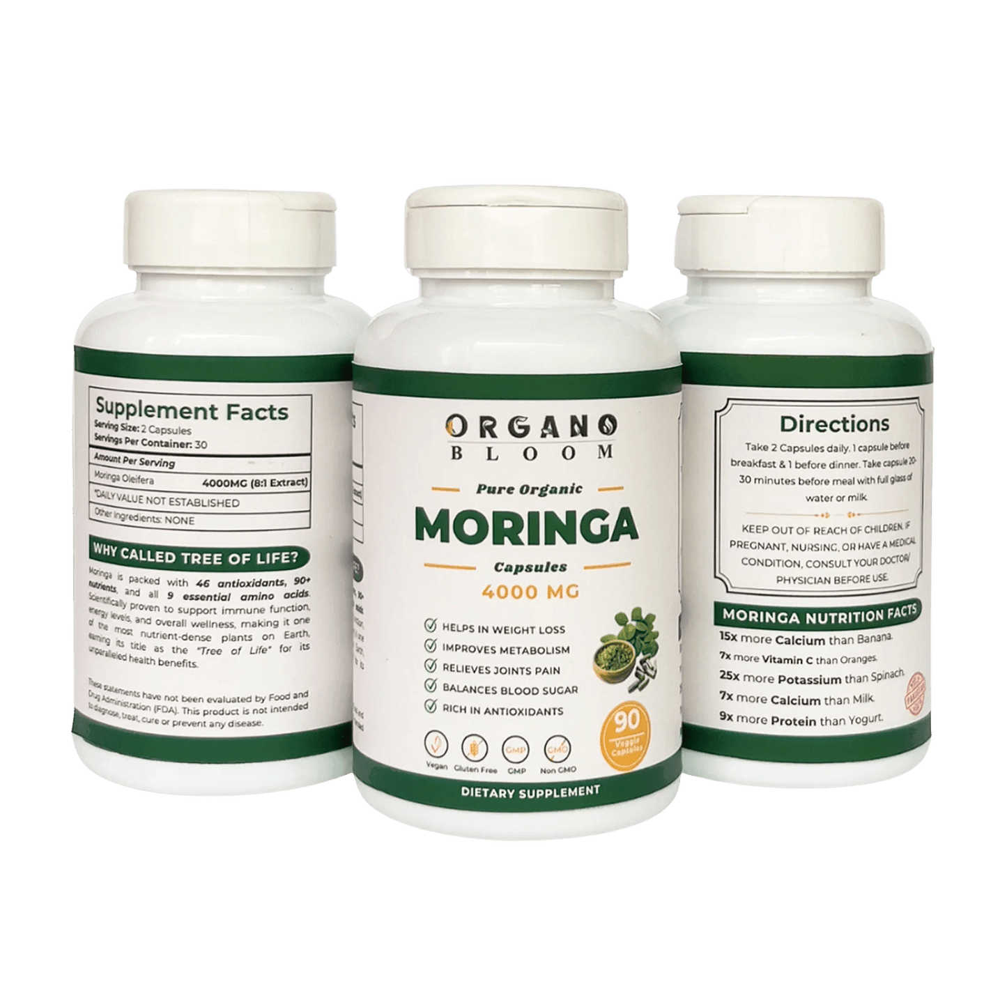 Pure Moringa supplement capsules