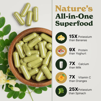 Pure Moringa supplement capsules